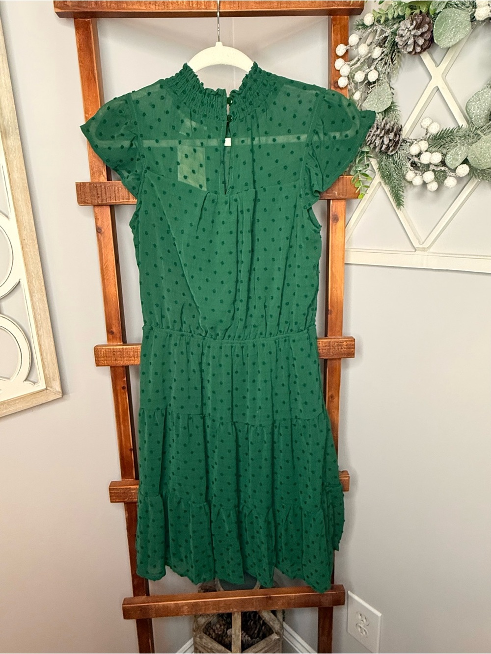 Monteau Forest Green Swiss Dot Tiered Midi Dress - Picture 3 of 7